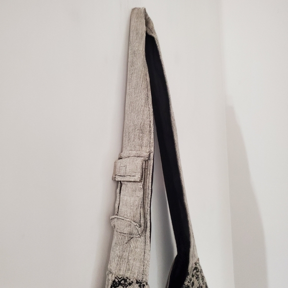 RISING INT'L Gray Black Woven Fabric Hobo Zip Shoulder Bag Floral & Hemp Boho - Picture 6 of 16